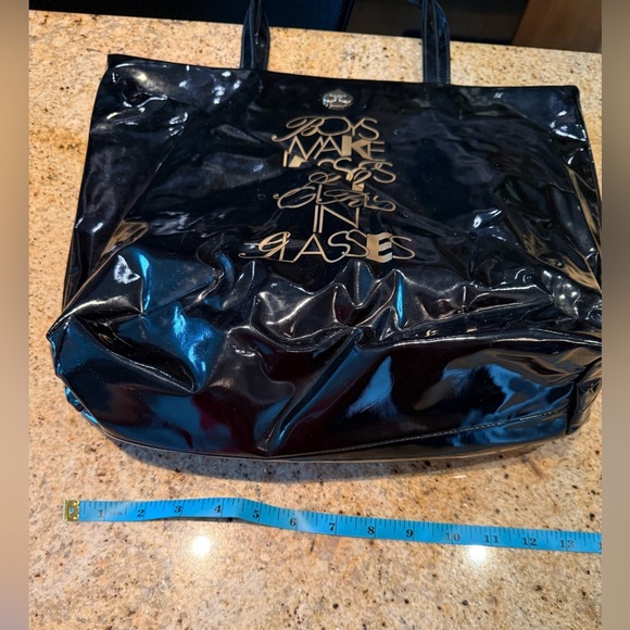 Kate Spade Womens Bon Shopper Bag Tote Black W/ Golden Letters - Picture 6 of 7